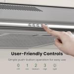 FIREGAS Under Cabinet Range Hood 30 inch, Ducted/Ductless Convertible Kitchen Hood Over Stove Vent, LED Light, 3 Speed Exhaust Fan, Reusable Aluminum Filters, Push Button, with Charcoal Filter