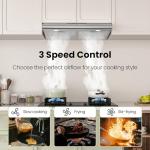 FIREGAS Under Cabinet Range Hood 30 inch, Ducted/Ductless Convertible Kitchen Hood Over Stove Vent, LED Light, 3 Speed Exhaust Fan, Reusable Aluminum Filters, Push Button, with Charcoal Filter
