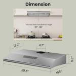 FIREGAS Under Cabinet Range Hood 30 inch, Ducted/Ductless Convertible Kitchen Hood Over Stove Vent, LED Light, 3 Speed Exhaust Fan, Reusable Aluminum Filters, Push Button, with Charcoal Filter
