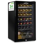 NutriChef PKCWC340 Wine Fridge, 34 Bottle Single Zone Beverage Chiller, 93.5L Capacity, 33x19x17 IN, Black