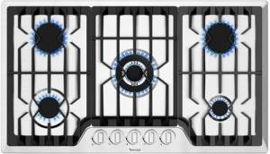 TOPWISH 36 Inch Built-in Gas Cooktop, LPG/NG Convertible Gas Stove Top 5 Burners, 304 Stainless Steel Propane Stove, Natural Hob Stovetop with Thermocouple Protection for Rvs Kitchen Apartments