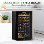 NutriChef PKCWC340 Wine Fridge, 34 Bottle Single Zone Beverage Chiller, 93.5L Capacity, 33x19x17 IN, Black