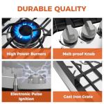 TOPWISH 36 Inch Built-in Gas Cooktop, LPG/NG Convertible Gas Stove Top 5 Burners, 304 Stainless Steel Propane Stove, Natural Hob Stovetop with Thermocouple Protection for Rvs Kitchen Apartments