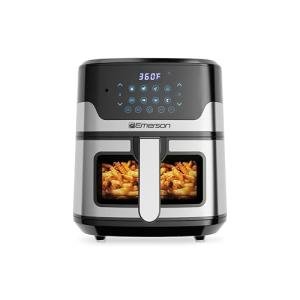 Emerson SmartVoice 5.3QT 6-in-1 Air Fryer, 1000+ Voice Control Commands, 100+ Recognized Food, No APP, No WIFI, No Setup, Nonstick Basket, Air Fry, Bake, Reheat, Dehydrate, 1500W