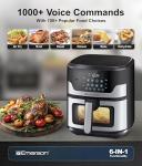 Emerson SmartVoice 5.3QT 6-in-1 Air Fryer, 1000+ Voice Control Commands, 100+ Recognized Food, No APP, No WIFI, No Setup, Nonstick Basket, Air Fry, Bake, Reheat, Dehydrate, 1500W