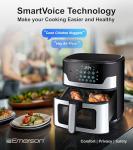 Emerson SmartVoice 5.3QT 6-in-1 Air Fryer, 1000+ Voice Control Commands, 100+ Recognized Food, No APP, No WIFI, No Setup, Nonstick Basket, Air Fry, Bake, Reheat, Dehydrate, 1500W