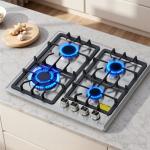 VEVOR 24 inch Gas Cooktop 4 Burners Gas Stove Top, Max 27000BTU Built-in Stainless Steel Stove Top LPG/NG Convertible Dual Fuel Cooktop Stoves with Thermocouple Protection for Kitchen Apartment Rvs