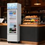ExploreHorizon 6.1 Cu.Ft. Commercial Glass Door Beverage Cooler, Frost-Free Display Fridge, 360° Cooling, Adjustable Shelves, Energy-Saving Upright Drink Refrigerator with Wheels
