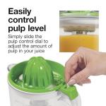 Proctor Silex Electric Citrus Juicer Machine, Large 34 oz. Pitcher, Pressure Activated, 2 Reamers for Big and Small Fruit, Pulp Control, for Orange, Lemon, Grapefruit Juice, White & Green (66340)