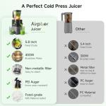Airpher 400W Cold Press Juicer, 5.8" Wide Feed Chute Slow Masticating Juicer Machines for Whole Fruits & Vegetables | High Juice Yield, Easy to Clean | Valentine's Day Gift Ideas for Women (Dark gray)