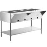 STE-4SA Four Pan Electric Steam Table, 120V 2000W, Stainless Steel, 57x30x34 Inches, Open Well with Undershelf, Commercial Food Warmer
