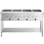 STE-4SA Four Pan Electric Steam Table, 120V 2000W, Stainless Steel, 57x30x34 Inches, Open Well with Undershelf, Commercial Food Warmer
