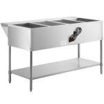 STE-4SA Four Pan Electric Steam Table, 120V 2000W, Stainless Steel, 57x30x34 Inches, Open Well with Undershelf, Commercial Food Warmer