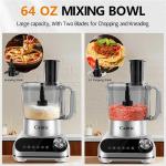 Camic 600W Food Processor, 72OZ Large Capacity Countertop Electric Vegetable Chopper with 6 Preset Programs,BPA Free, Stainless Steel Blades for Ice Crushing, Mixing, Chopping,Clicing
