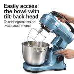 Hamilton Beach Electric Stand Mixer, 4 Quarts, Dough Hook, Flat Beater Attachments, Splash Guard, 7 Speeds with Whisk, Easy-Carry Top Handle, Blue