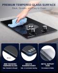 SENGMATE 12 Inch Gas Cooktop, 2 Burner Gas Stove Top, Built-In or Countertop Installation, Black Tempered Glass, NG/LPG Convertible, Flame Out Protection, Ideal for RVs, Apartments & Cabins