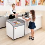 VEVOR Commercial Ice Cream Display Case, 5.4 Cu.ft Chest Freezer, -19 to 3℉ Temp Adjustable Mobile Top Deep Freezer with 2 Wire Baskets, 2 Sliding Glass Doors, Locking Casters & LED Strip Lighting