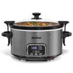 Sunvivi 4QT Slow Cooker, Programmable Pot with Locking Lid, Removable Ceramic Pot, 3 Heating Settings & Time Control,Dishwasher-safe Lid, Grey