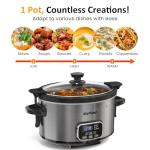Sunvivi 4QT Slow Cooker, Programmable Pot with Locking Lid, Removable Ceramic Pot, 3 Heating Settings & Time Control,Dishwasher-safe Lid, Grey