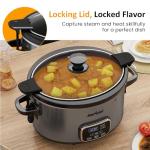 Sunvivi 4QT Slow Cooker, Programmable Pot with Locking Lid, Removable Ceramic Pot, 3 Heating Settings & Time Control,Dishwasher-safe Lid, Grey