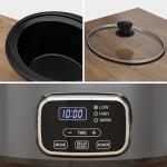 Sunvivi 4QT Slow Cooker, Programmable Pot with Locking Lid, Removable Ceramic Pot, 3 Heating Settings & Time Control,Dishwasher-safe Lid, Grey