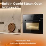 ROBAM 24-Inch Built-In Combi Steam Oven with 13 Cooking Functions, 50 Pre-Programmed Recipes, High-Temp Steam, Convection Bake, 3000W, Touch Control, Stainless Steel, 1.7 Cu. Ft. (Black)