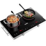 xunda 2 Burner Electric Cooktop 110V, Hot Plates Electric with Carry Handle, Ceramic Cooktop for Home, VR, 1800W Touch & Knob Control Timer, Safety Lock (Black)