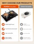 xunda 2 Burner Electric Cooktop 110V, Hot Plates Electric with Carry Handle, Ceramic Cooktop for Home, VR, 1800W Touch & Knob Control Timer, Safety Lock (Black)