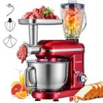 VIVOHOME 3 in 1 Multifunctional Stand Mixer with 6 Quart Stainless Steel Bowl, 650W 6 Speed Tilt-Head Meat Grinder, Juice Blender, Red