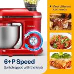 VIVOHOME 3 in 1 Multifunctional Stand Mixer with 6 Quart Stainless Steel Bowl, 650W 6 Speed Tilt-Head Meat Grinder, Juice Blender, Red