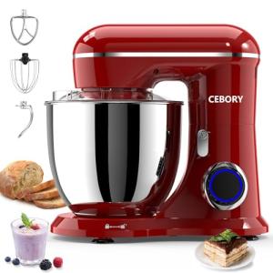 CEBORY 3-IN-1 Electric Stand Mixer, 6.5QT Bowl 660W 10-Speed Kitchen Mixer, Household Food Mixers include Dough Hook, Beater and Whisk, Bread Cake Mixer for Baking and Most Home Cooks, Red