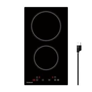 Gudsunal 2 Burner Electric Cooktop, 2000 Watt, 110V with Plug,12 Inch Touch Control Electric Stove Top for Countertop & Built-in Use, Timer, Child Lock, Hot Surface Indicator Included,Matte Black