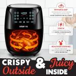Gourmia Air Fryer - 4 Qt Capacity, FryForce360º, Digital Display with 8 Presets, Roast, Bake, Broil, Dehydrate, Dishwasher Safe Accessories, Compact, Black