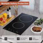 Gudsunal 2 Burner Electric Cooktop, 2000 Watt, 110V with Plug,12 Inch Touch Control Electric Stove Top for Countertop & Built-in Use, Timer, Child Lock, Hot Surface Indicator Included,Matte Black