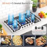 KOXKING 30 Inch Gas Cooktop with Griddle, 5 Burner Stainless Steel Built-In Drop-In, NG/LPG Convertible, Thermocouple Flame Failure Protection, Metal Knobs