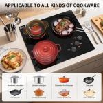 VBGK Electric Cooktop,24 inch 220V Electric Stove Top,Touch and Knob Control,LED,9 Power Levels, Kids Lock &Timer,Overheat Protection,5000W 3 burner cooktop.