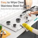 KOXKING 30 Inch Gas Cooktop with Griddle, 5 Burner Stainless Steel Built-In Drop-In, NG/LPG Convertible, Thermocouple Flame Failure Protection, Metal Knobs