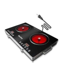 Portable Infrared 2 Burner 3500 Electri Burner with 2 Hours Timer-Electric Hot Plate Touch Control Panel Adjustable Heating Power Glass Plate Electric Cooktop for Cooking