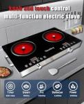 Portable Infrared 2 Burner 3500 Electri Burner with 2 Hours Timer-Electric Hot Plate Touch Control Panel Adjustable Heating Power Glass Plate Electric Cooktop for Cooking