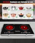 Portable Infrared 2 Burner 3500 Electri Burner with 2 Hours Timer-Electric Hot Plate Touch Control Panel Adjustable Heating Power Glass Plate Electric Cooktop for Cooking