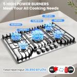 Hibghse Gas Cooktop 30 inch with 5 Sealed Burners, Built-in Gas Stove Top Stainless Steel Propane Cooktop with Thermocouple Protection, NG/LPG Convertible