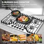 Hibghse Gas Cooktop 30 inch with 5 Sealed Burners, Built-in Gas Stove Top Stainless Steel Propane Cooktop with Thermocouple Protection, NG/LPG Convertible