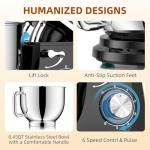 Babroun Dough Mixer 8.45 QT Electric Mixer - 660W 6 Speed Large Capacity Kitchen Stand Mixer with Whisk Dough Hook Mixing Beater Household Food Mixer for Baking Cakes Cookie Bread Salad(Black)