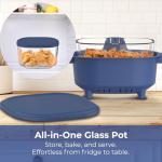 Rosewill 4-in-1 Portable Glass Air Fryer, 4.7QT Transparent Glass Cooking Pot with Storage Lid & Tongs, Compact Smart for Deep Roast, Recrisp, Keep Warm – Navy Blue