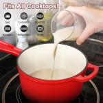 Enameled Cast Iron Sauce Pan with Lid, Leonyo 1 Quart Saucepan with Lid, Small Enamel Cast Iron Dutch Oven Kitchen Cookware for All Cooktops Cooking Pasta, Soup, Milk - Up to 500°F & 4.4Lbs, Red