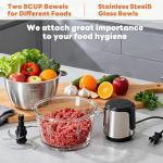 NEWBULIG Electric Food Processor Vegetable Chopper, 450W Meat Grinder with 2 Bowels for Home Use, Food Chopper with Double S-Blades for Vegetable, Garlic, Meat