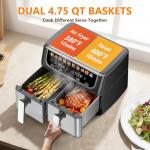 OLIXIS Dual Basket Air Fryer, 9.5 Quart Large Air Fryer with Double Basket, Independent TEMP Control, Sync Setting, Shake Reminder, 10 Presets for Bake, Broil, Defrost, Dehydrate, Black