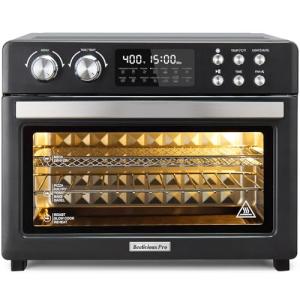 28QT Air Fryer Toaster Oven Combo, Large 12-in-1 Convection Countertop Oven with 3-Layer Cooking, Rotisserie for Chicken, 6 Heating Tubes, Fast Preheat, Fits 11" Pizza, Full Accessories, Sparkle Black