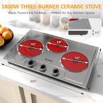 Sunvivi 1800W Triple Burner Portable Electric Ceramic Stove – Knob Control, Indicator Light, Compatible with All Cookware, Ideal for Multiple Cooking Scenarios, Silver