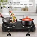 MIOAOTCE Countertop Double Cast Iron Burner 1800 Watts Electric Hot Plate with Adjustable Temperature 6.1" Cooktop for Dorm, Office, Home, Camp, Compatible for All Cookwares